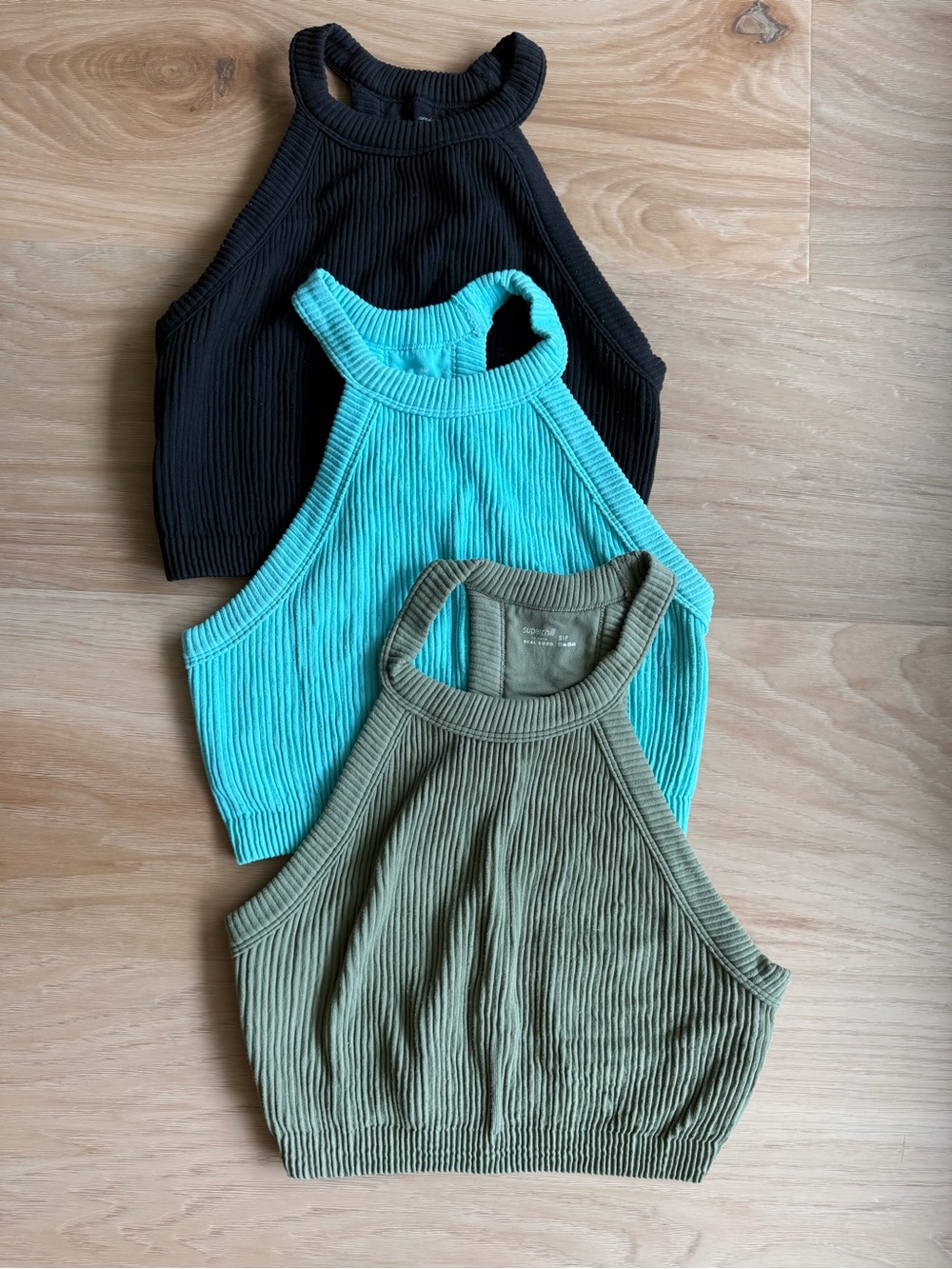 Aerie Superchill Ribbed High Neck Bra Tops (Black, Teal, Olive) ALL THREE